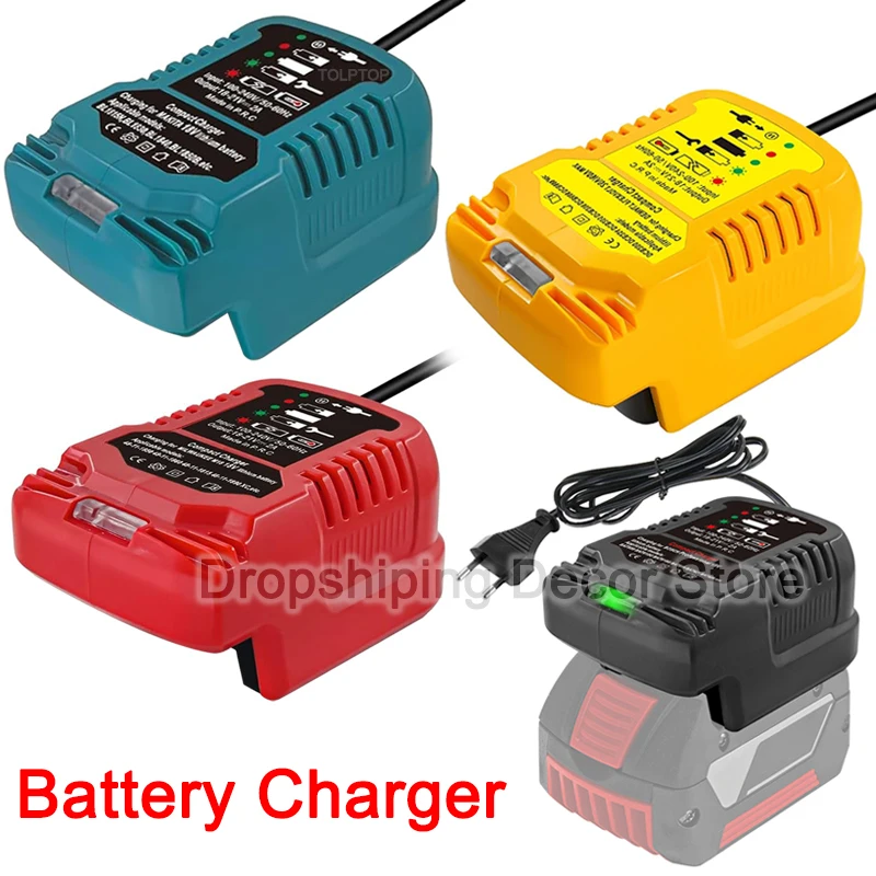 For Makita/Dewalt/Milwaukee/Bosch 18V Lithium Battery Portable Mini Compact Charger with LED Indicator Overcharge protection