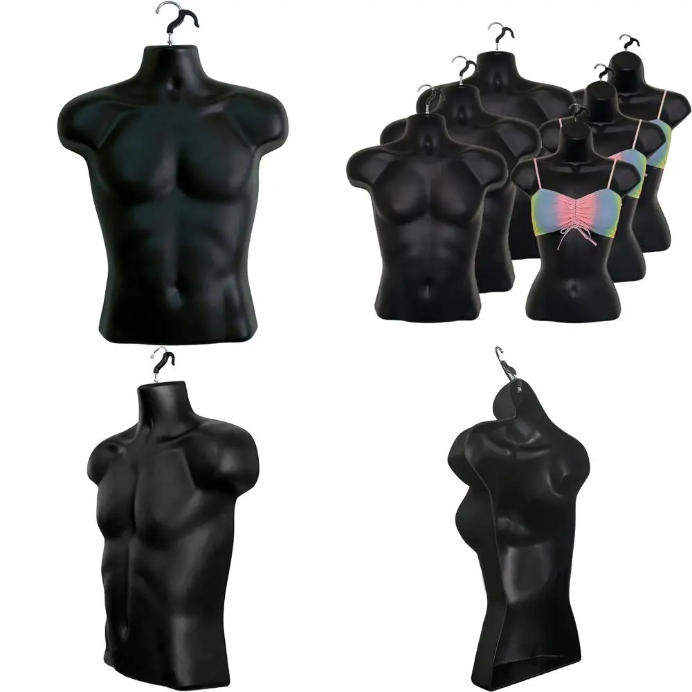 

Black Male and Female Mannequins - Injection Molded, Round Waist, Hanging Hook, S-M Sizes (Set of 3)