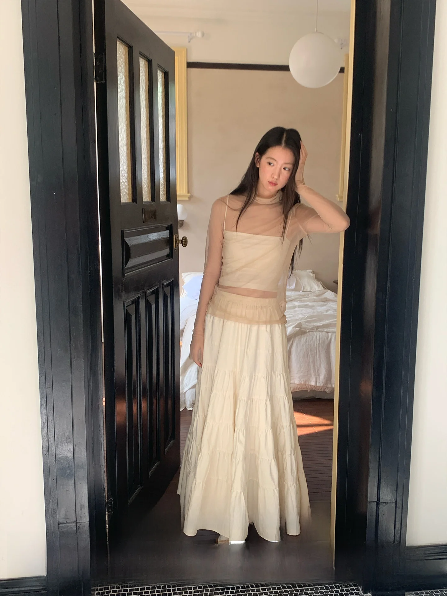 

Ретро-юбка макси с эластичным поясом и многослойным подолом, женская, 6-в-1, простая, с высокой талией, из хлопка, для повседневной носки