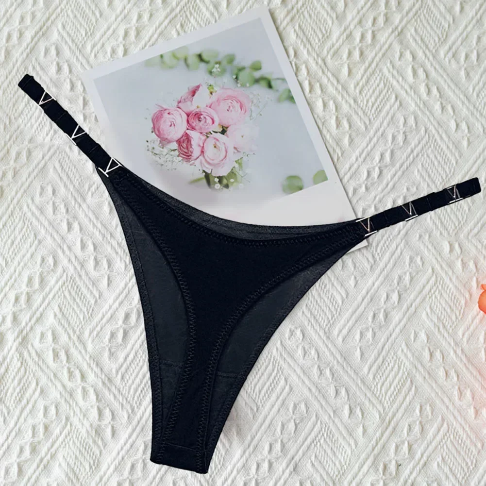 Sexy Women Spaghetti Straps Thong Briefs High Cut G-string Underpants Metal V-Button T Back Underwear Breathable Soft Panties