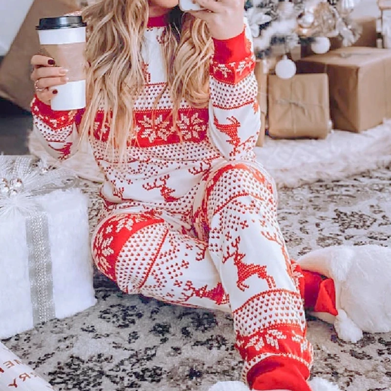 Winter Family Christmas Pajamas Set Mother Dad Kids Baby Xmas Matching Outfits Elk Print Soft Sleepwear Christmas Pajamas Family