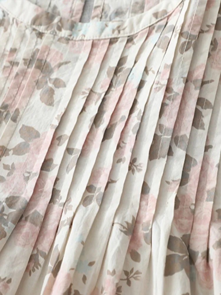 Katoenen bloemenprint Svel round Ne irt dunne zomer casual sle damestop comfortabele ademende losse pasvorm blouse