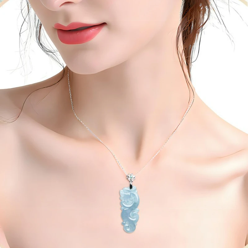 

Natural Jade Hollow Antique Dragon Pendant Hand-carved S925 Silver Necklace Fashionable Individuality Exquisite Men Women Amulet