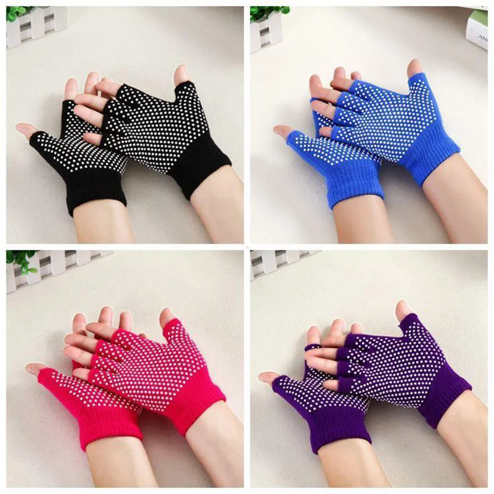 Atmungsaktive, bequeme Halbfinger-Handschuhe, rutschfeste, aus Baumwolle gestrickte Fitness-Yoga-Sport-Trainingshandschuhe ohne Finger, Blau