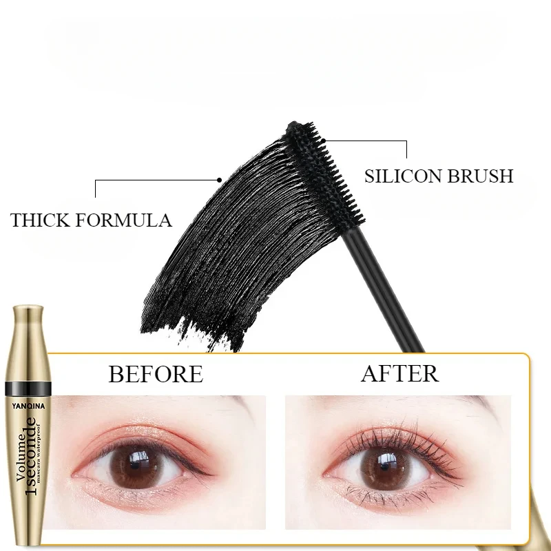 YANQhr-Mascara étanche Yanqina Gold Tube, brosse en silicone, mince et sans bavure, mascara 3D 3 en 1