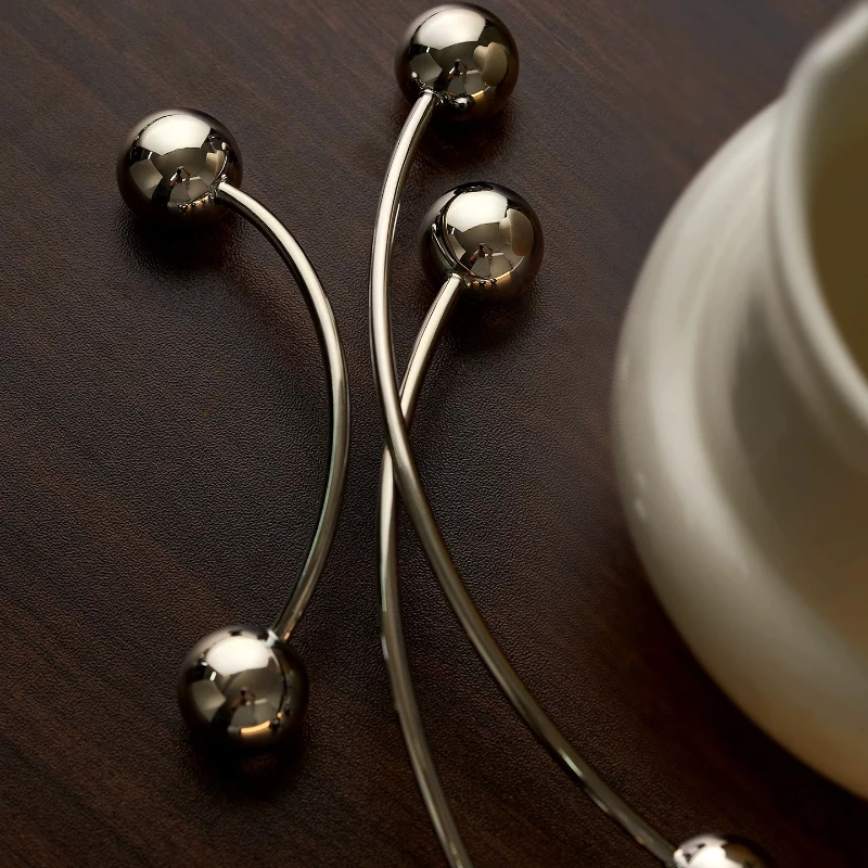 Silver Bar Pulls Solid Brass Unique Design Furniture Handles High-end French Drawer Knobs with Round Ball Dresser Door Handles