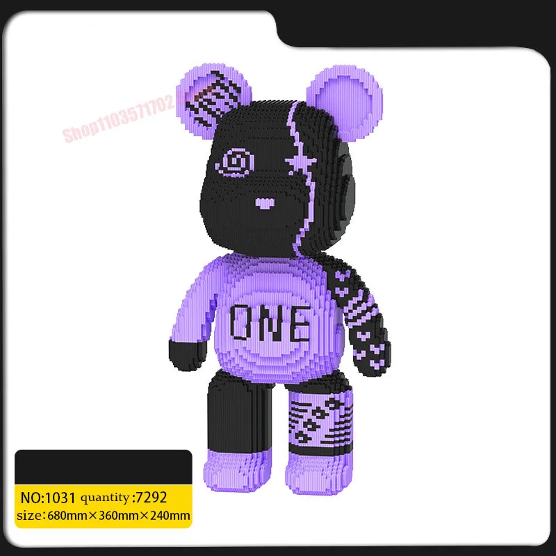 Mini DIY Kids Toys Cartoon Love Violent Bear Bearbrick Model with Light Building Block Micro Bricks Christmas Birthday Gift