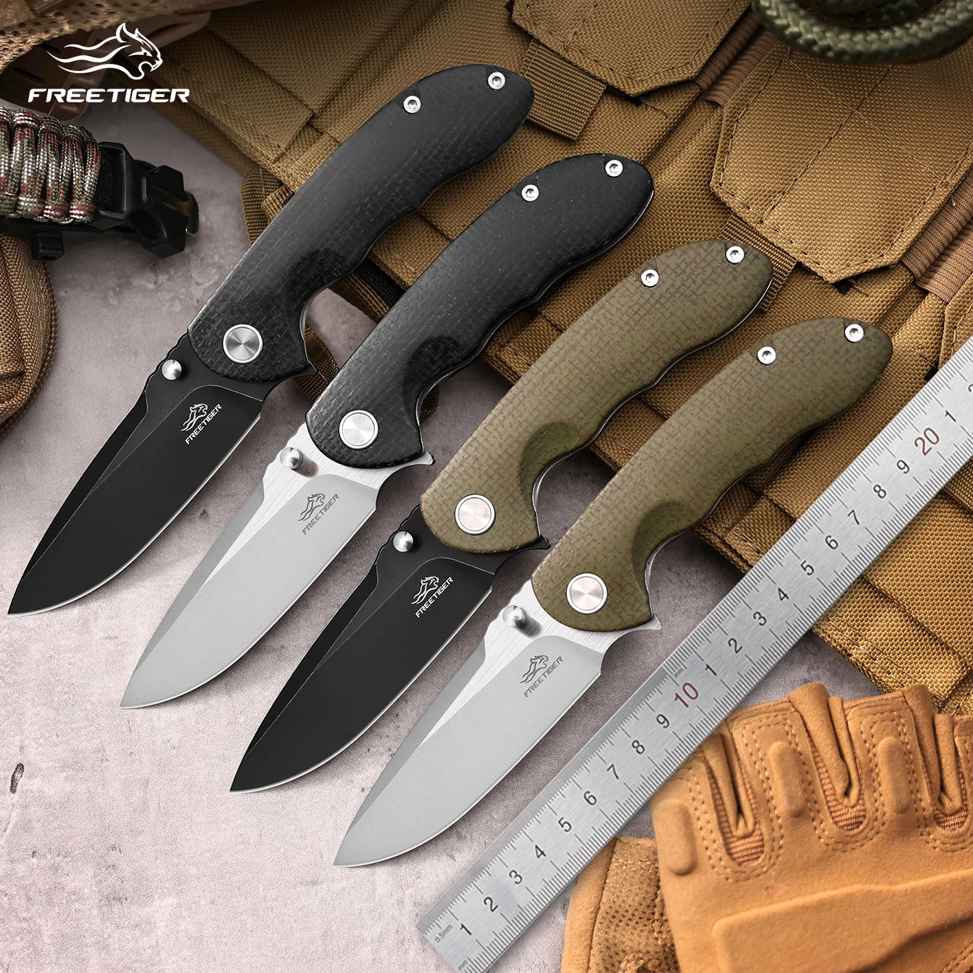 FREETIGER New Folding Knife with 14C28N Blade Micarta Handle Outdoor Camping Hunting Tactical Survival EDC Tool Knives FT101