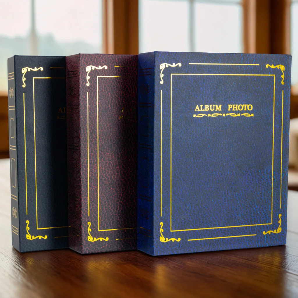

4R 6 Inch 100 Photos Leather Grain Foil Stamped Insert Photo Album Family Picture Storage Book Classic Retro Collection