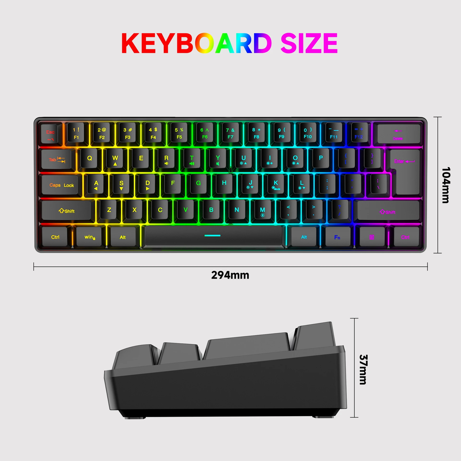 Keyboard Berkabel USB 61 Tombol Lampu Latar RGB Desktop Portabel Keyboard Membran Komputer Kantor untuk Tablet Windows Laptop Gamer