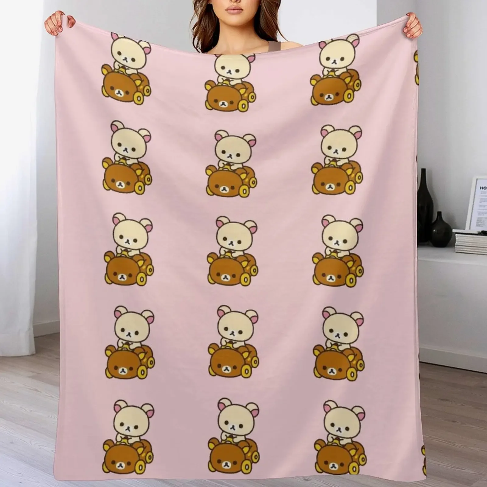 korilakkuma driving a Rilakkuma car Throw Blanket Shaggy Furry Soft Blanket for Bedroom Living Room