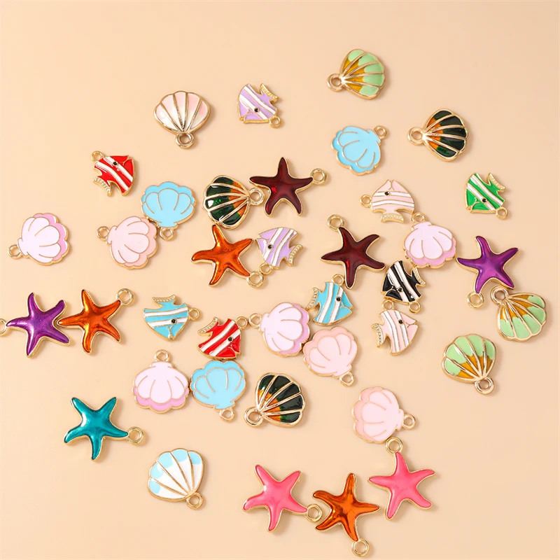 20 Stück niedliche, gemischte Emaille-Anhänger in Form von Seesternen, Muscheln und Fischen für die Schmuckherstellung, Ohrringe, Halsketten, Armbänder, DIY-Bastelarbeiten und Accessoires. – Detail 3