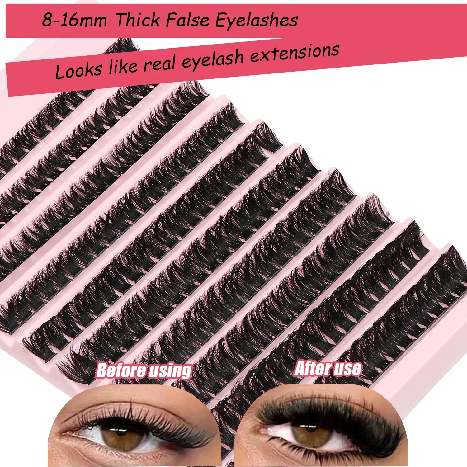 DIY Cluster Individual Lashes 8‑16mm Mixed Length Thick Faux Mink Reusable False Eyelashes For Home Self‑Grafting Women Makeup