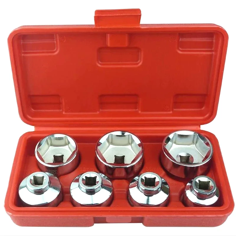 7 Pcs Oil Filter Removal Socket Wrench Tool Set Low Profile  24mm,27mm,29mm,30mm,32mm,36mm,38mm