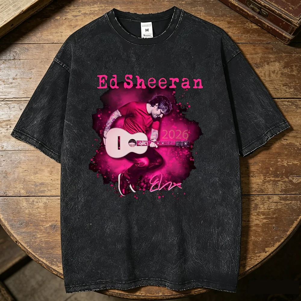 Ed Sheeran Vintage Washed cotton t shirt men Digital hip hop 2000s anime t-shirt 2000s Colorful Graphic korean clothes Retro