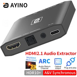 HDMI2.1 Audio Extractor 8K 60Hz 4K120Hz HDR HDMI-compatible Audio Converter Splitter Adapter to Optical TOSLINK SPDIF AUX 3.5mm