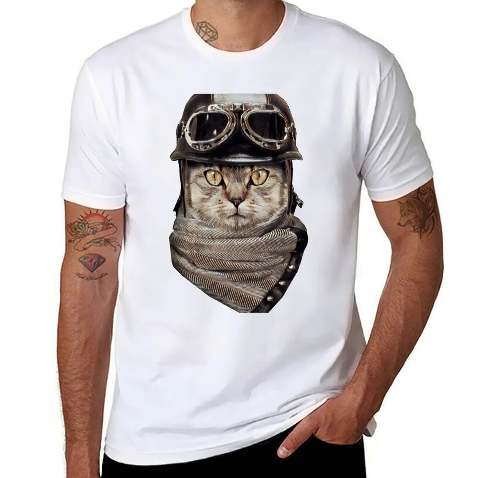 دراجة نارية القط السائق خوذة وشاح تي شيرت أسود القطن تي شيرت عادي للرجل حزمة تي شيرت للرجل 100 بالمائة القطن تي شيرت #1