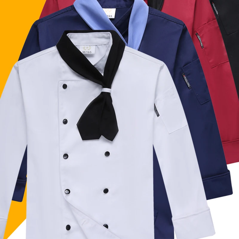 남자 요리사의 작업복 호텔 요리사 코트 주방 작업복 레스토랑 웨이터 셔츠 스카프와 케이터링 베이커리 요리사 유니폼