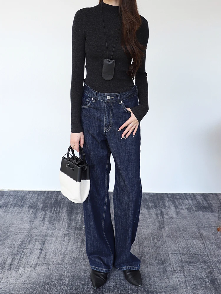 

Классические прямые джинсы для поднятия живота, удлинение ног, ультра-широкий коврик Bootcut, потертый джинсовый синий цвет для женщин