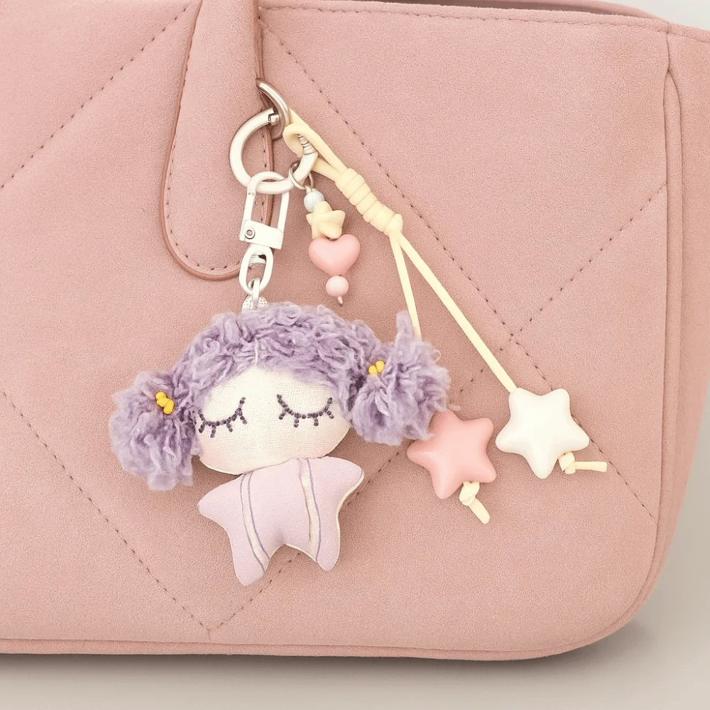 

Cute Star Little Girl Keychain Plush Ball Stuffed Cartoon Bag Pendant Hanging Soft Bag Charm Small Gifts