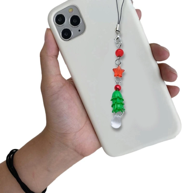 Multicolor Phone Lanyard Christmas Tree Pendant Keychain Anti-Lost Beads Phones Chain Cellphones String Straps Accessory