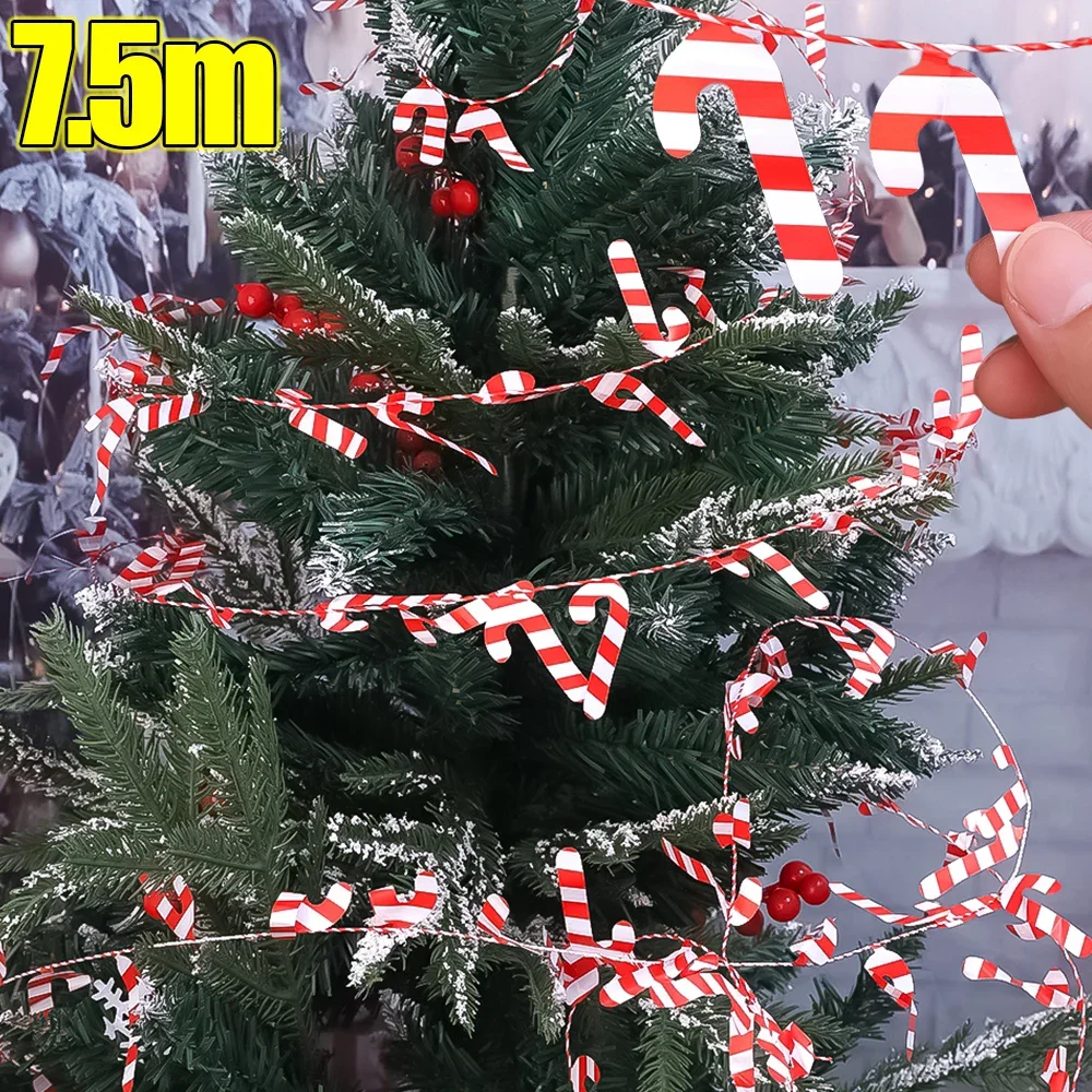 7.5M Candy Cane Ribbons Christmas Tree Decorations Tinsel Garland With Wire Xmas Tree Party New Year DIY Decor Festival Ornament