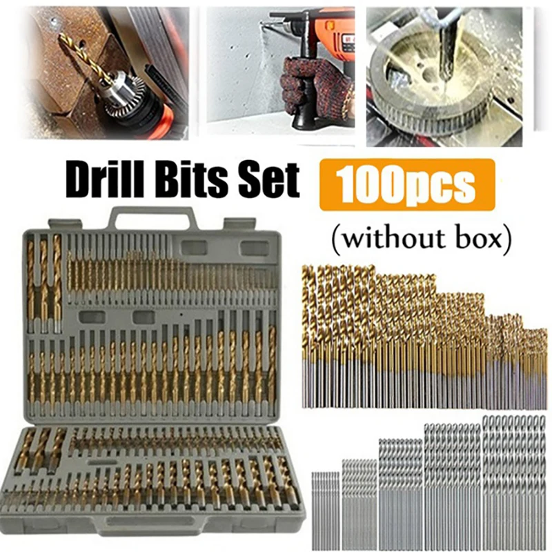 100/50Pcs Titanium Coated Drill Bits HSS High Speed Steel Set Tool Quality Power Tools 1/1.5/2/2.5/3mm