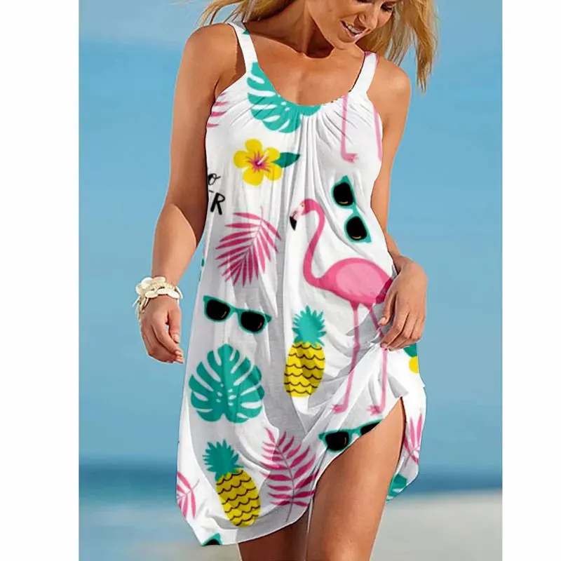 Vestido corto informal holgado sin mangas para primavera y verano, minivestido playero con estampado de flores, cuello Halter