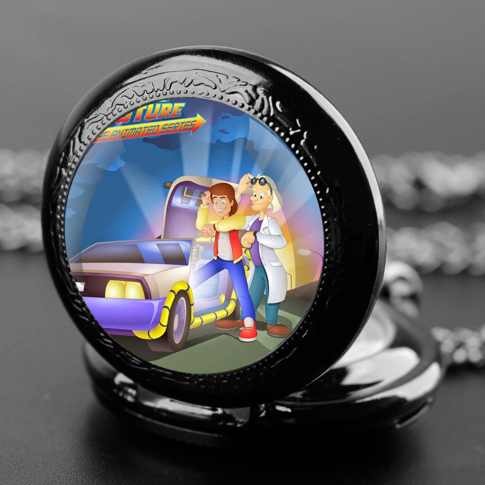 Back to The Future การ์ตูนแก้วโดมนาฬิกาพ็อกเก็ตพร้อมสร้อยคอสร้อยคอ Vintage Quartz จี้นาฬิกานาฬิกา Chain Mens ผู้หญิง