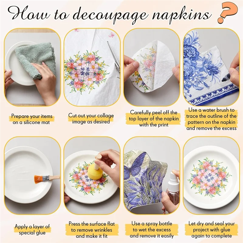 19종 필수 데쿠파주 도구 세트 실리콘 테이블 매트, 폼 브러쉬, 데쿠파주 브러쉬, DIY 미술 및 공예용 물펜