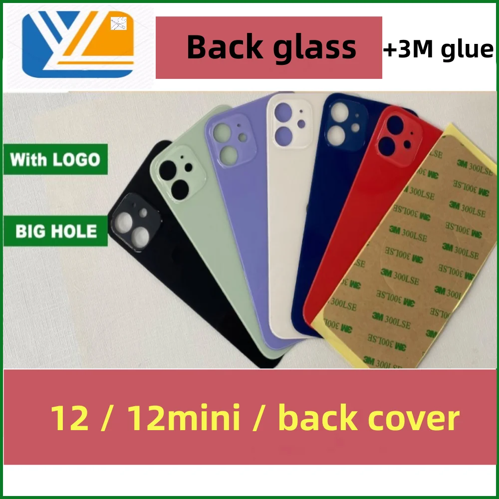 Big Hole Rear Glass For iPhone 12 12 mini Battery Cover Housing 12 Back Glass 12mini Back Cover Replacement Part+3M Tape