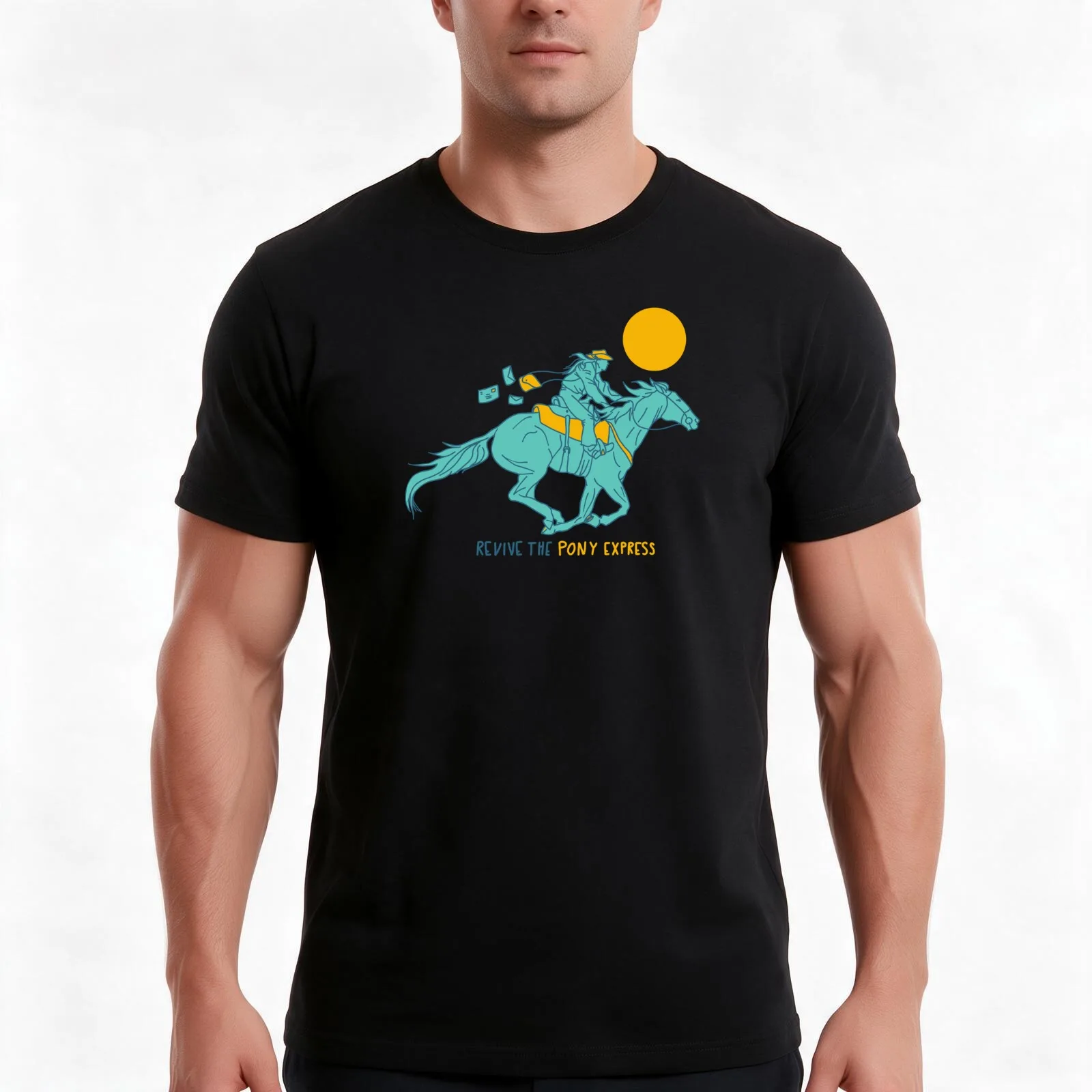 Revive the Pony Express T-Shirt, Summer Casual Cotton Tee, Oversized Streetwear Tops, Vintage Graphic Print, Unisex Men Women