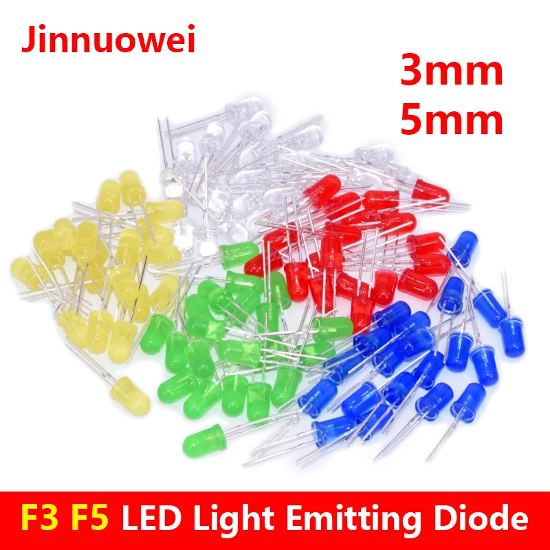 

50pcs LED light emitting diode F5 F3 5mm 3mm Transparent LED diode