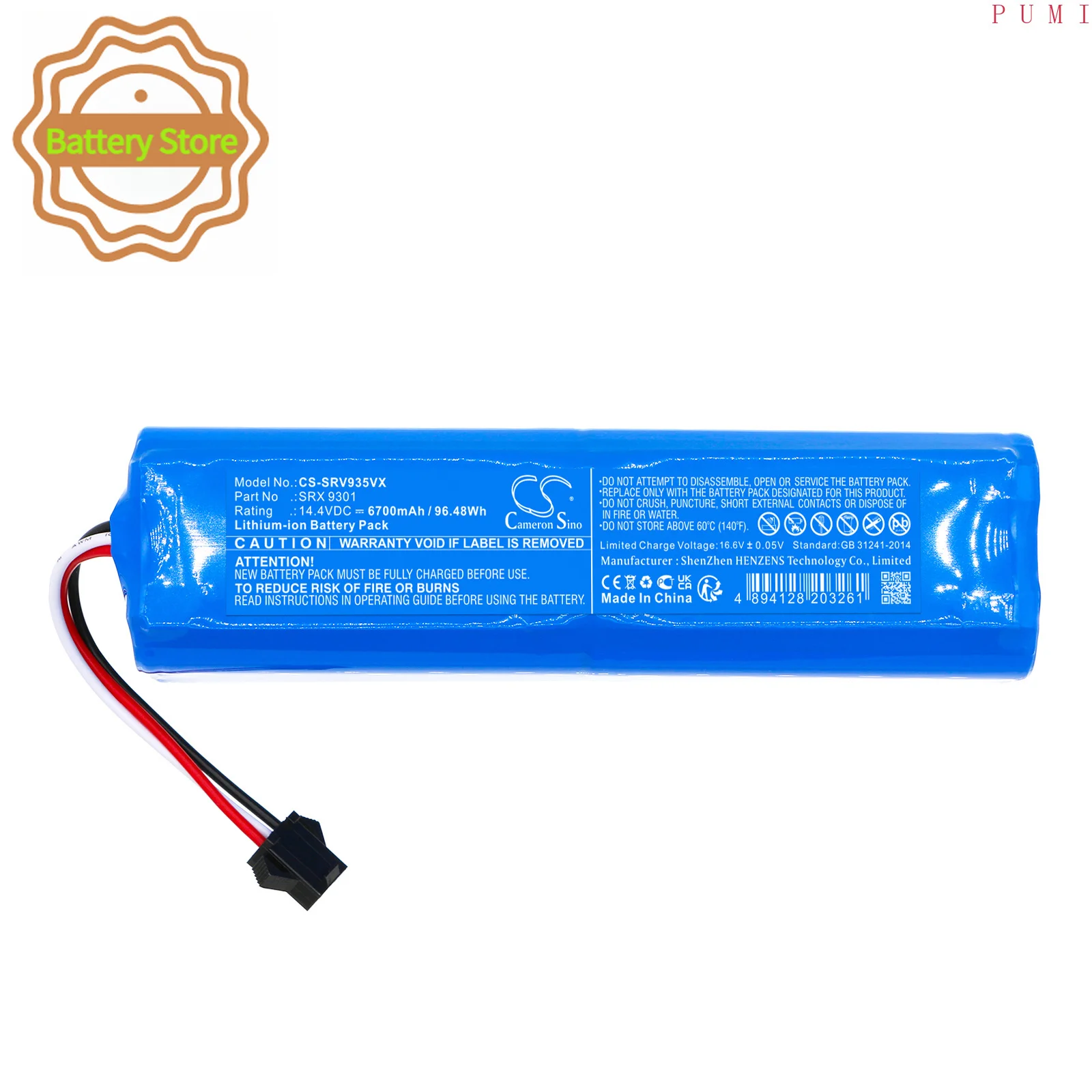 CS Replacement Battery for Sencor,Imilab SRV 9385WH,SRV-9385WH,SRV 9350WH,SRV-9350WH PN:SRX 9301 6700mAh / 96.48Wh