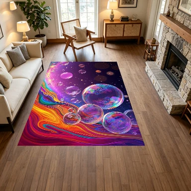 Rainbow Iridescent Bubble Galaxy Rug Reflective Psychedelic Universe Abstract Non-Slip Carpet Suitable for Children's Room Living Room