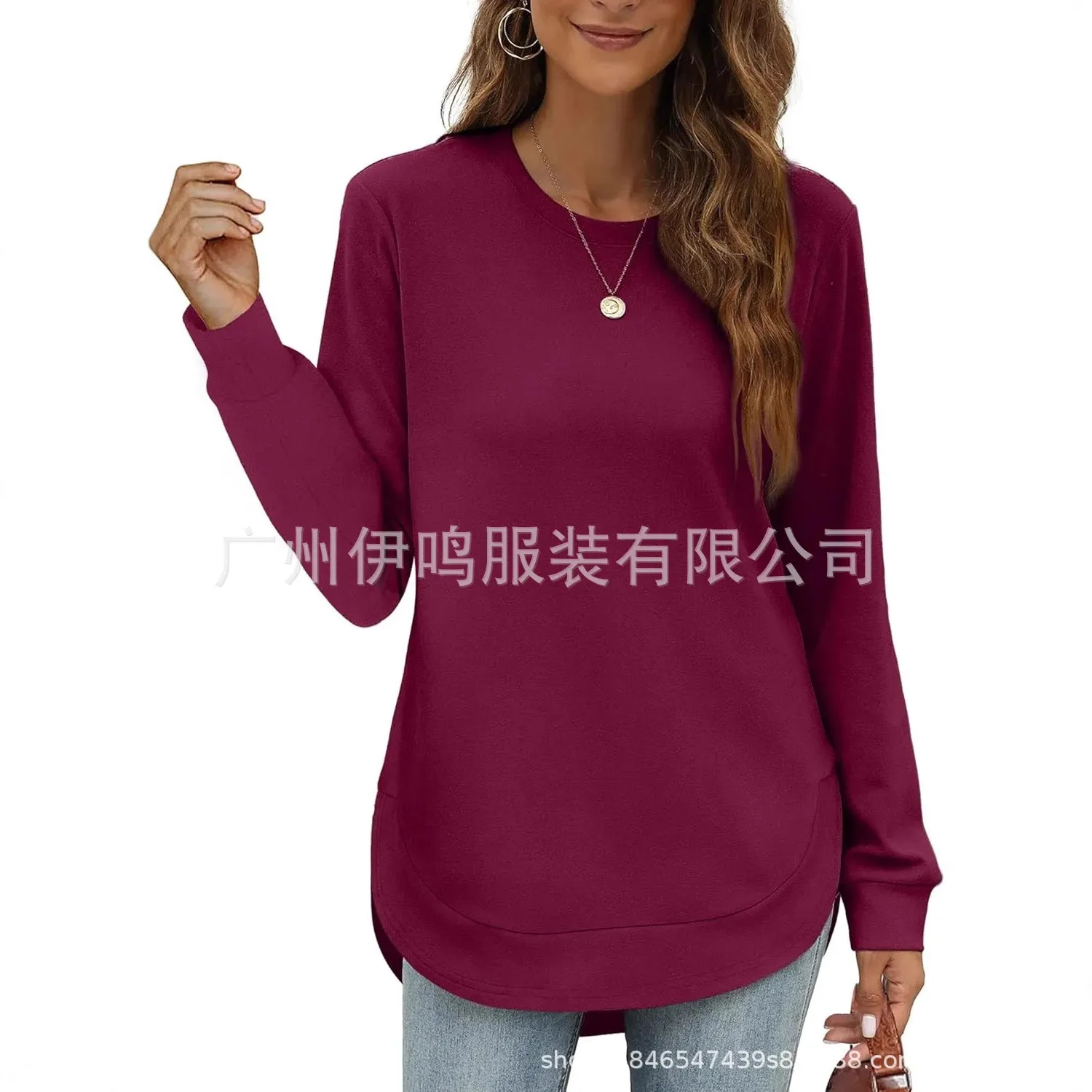 Round Neck Casual Top Regular Length Japanese Korean Casual with Long Sleeve Patchwork No Button Closure T Shirts for Women