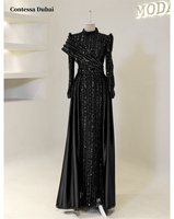 Contessa Dubai Customized A-Line Prom Dresses Elegant Long Sleeve vestidos de noche Glitter Beaded hemline Formal Evening 2025