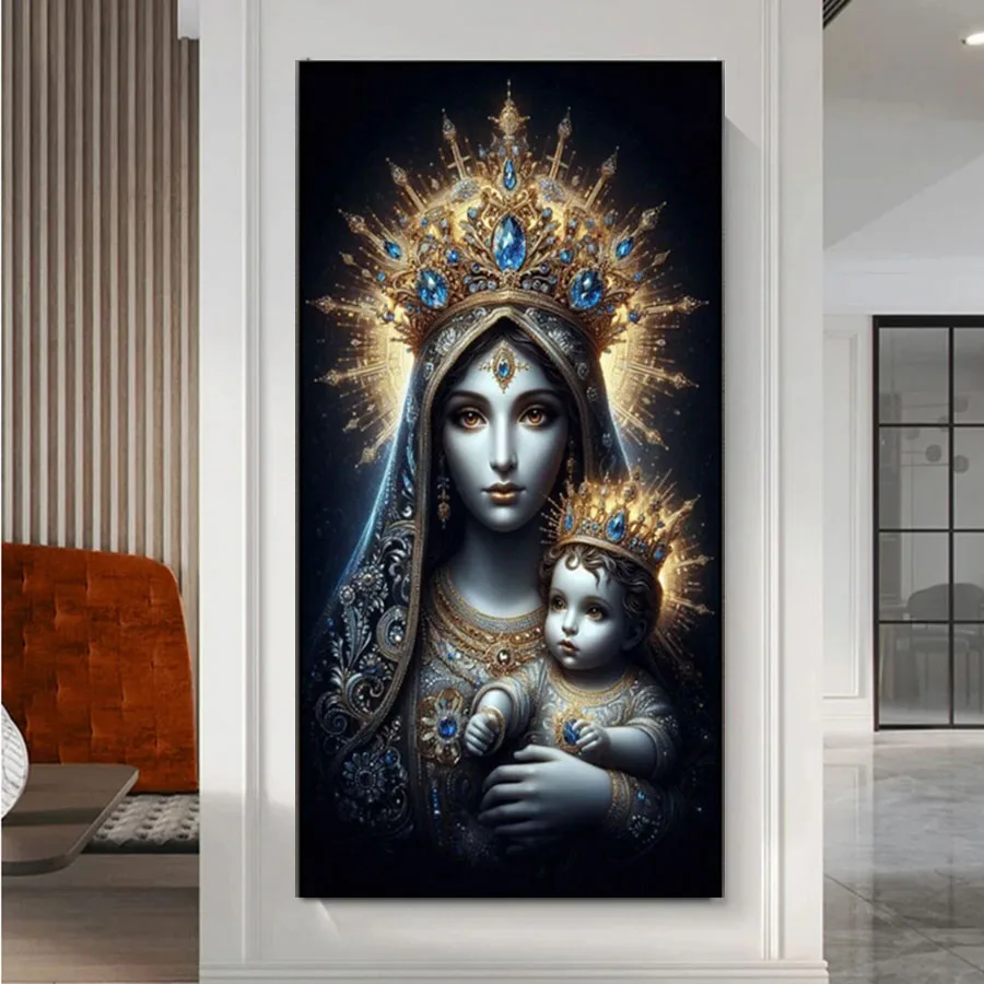 Pintura de diamante artesanal Mary Help of Christian Amen Alleluia, arte de diamantes completo, joyería, mosaico de punto de cruz, decoración del hogar nueva 2025