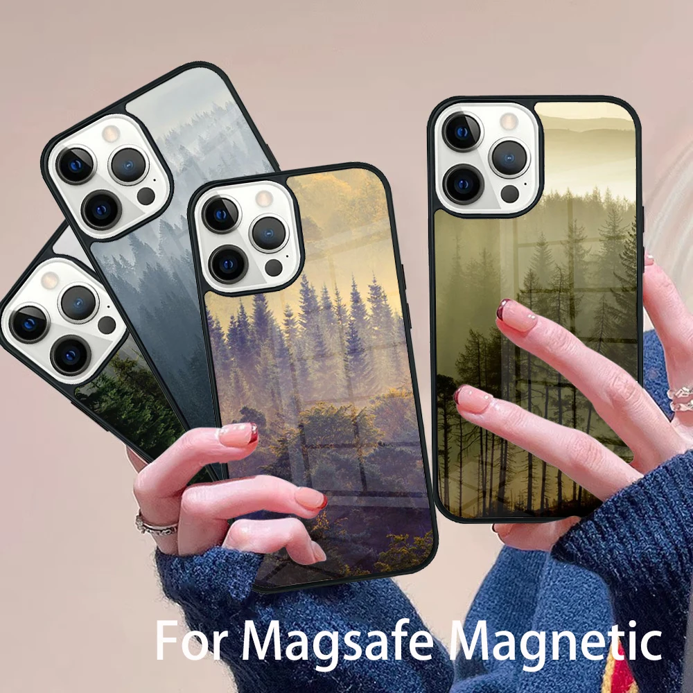 

Beautiful Nature Forest Tree Phone Case Magesafe Magnetic Wireless Charge Cover For IPhone 16 11 12 13 14 15 Pro Max Plus Mini