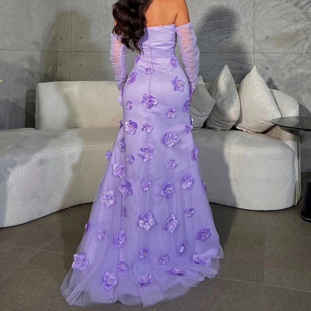 Temperament and Delicate A-Line Strapless Detachable Sleeve Evening Dress Flowers Party Gowns Saudi Arabia 2024