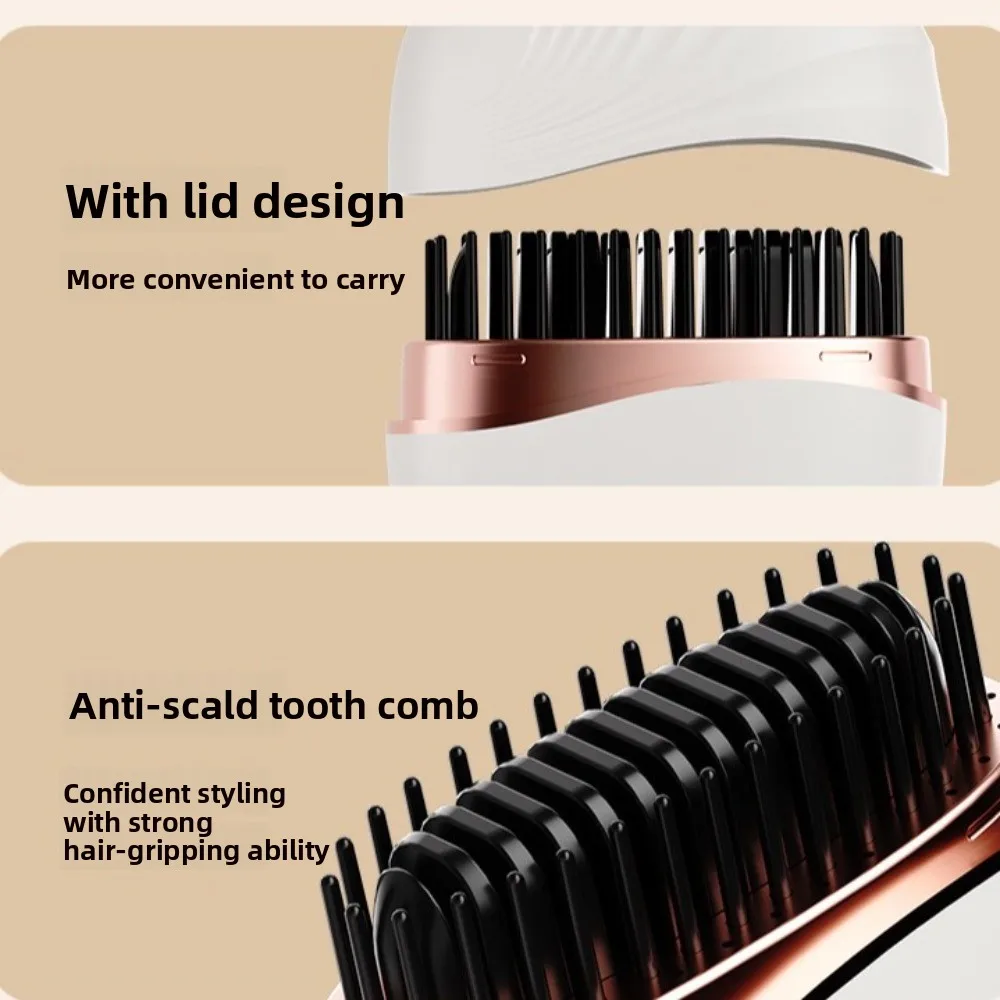 Multifunctional Electric Heating Hair Straightener Brush Rechargeable Portable Mini Straightener Hairdressing Tool