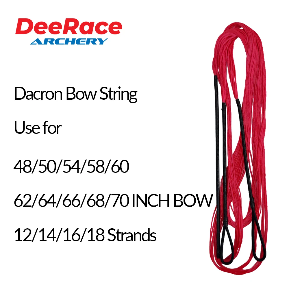 Cuerda de arco recurvo DeeRace Material de Dacron rojo B55 Uso para 48 "50" 54 "58" 60 "62" 64 "66" 68 "70" pulgadas Arco 12/14/16/18 hebras