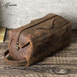 Genuine Leather Toiletry Bag Men Cosmetic Bag Travel Man Woman Wash Bag Storage Bags Handbag For Make Up Dopp Kit Male