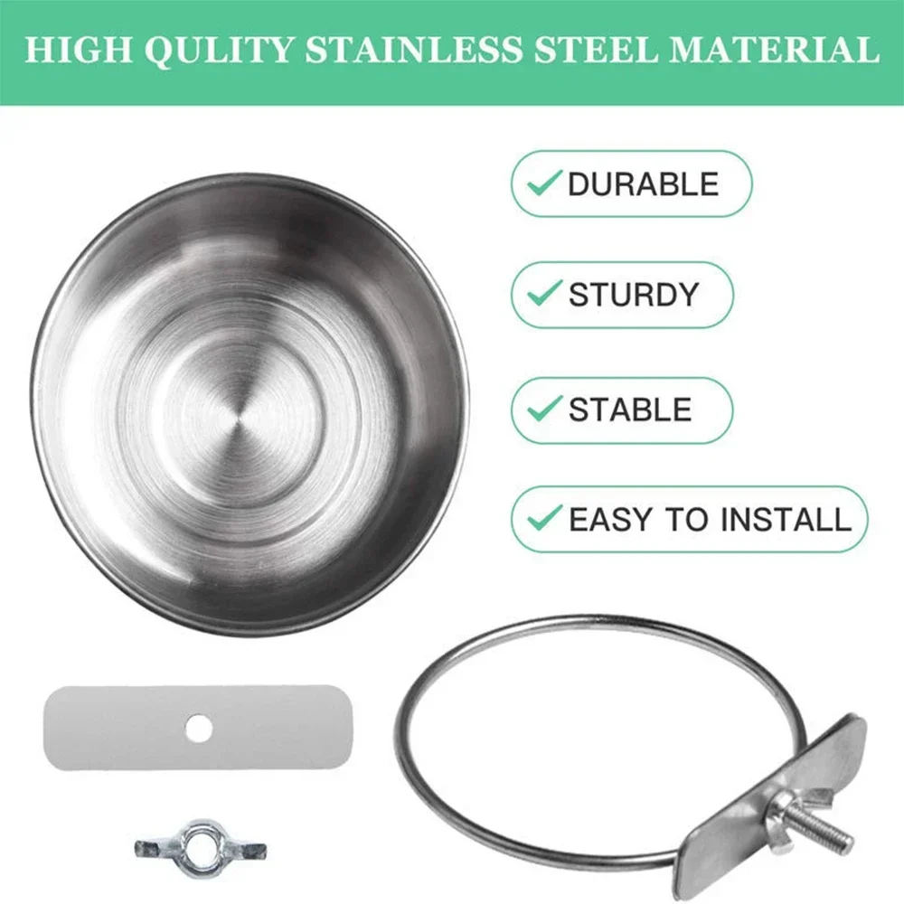 

Rabbit Pet Food Dish Hamster Stainless Steel Clamp-on Drinker Bird Feeder Parrot Feeding Bowl Cage Cup Large bird feeder