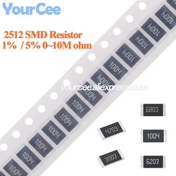 50 unids/lote 2512 resistencia SMD 1% 5% 0 ~ 10M 0 0,03 3,3 5,6 10 12 20 30 36 47 51 82 100 200 680 750 1K 2K 20K 22K 200K 1M 10M ohm