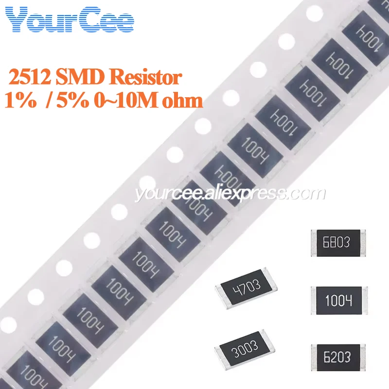 50szt/lot 2512 Rezystor SMD 1% 5% 0~10M 0 0.03 3.3 5.6 10 12 20 30 36 47 51 82 100 200 680 750 1K 2K 20K 22K 200K 1M 10M ohm
