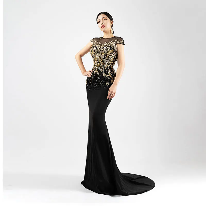 Body Show Evening Dress Custom Banquet 2024 New Compere Round Neck Self Cultivation Wrap Buttocks Fishtail Long Skirt H536