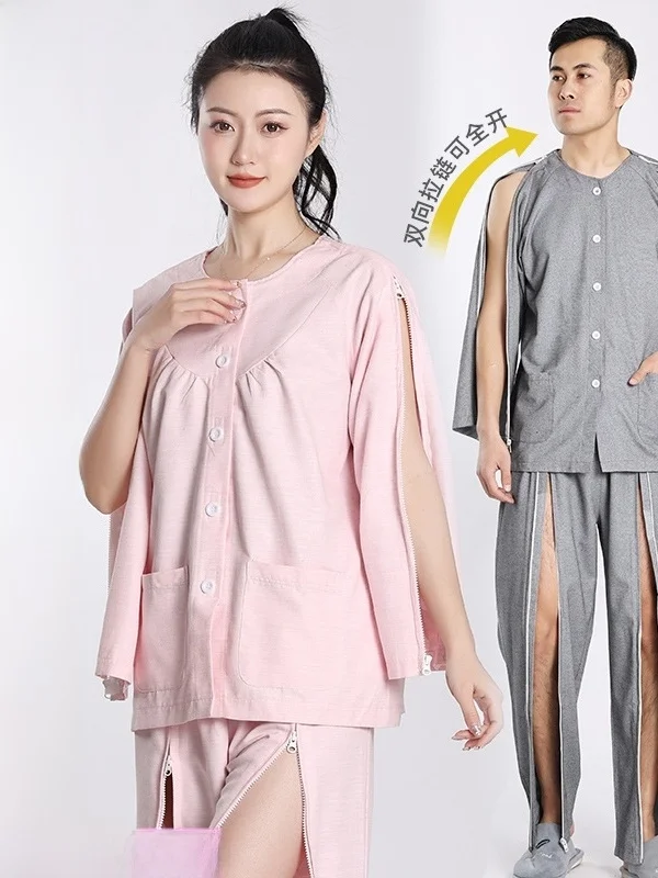 100% Cotton Full Opening Post-Operative Caregiving Gown for Fracture Patients Easy to Wear And Remove Suitable for Dialysis