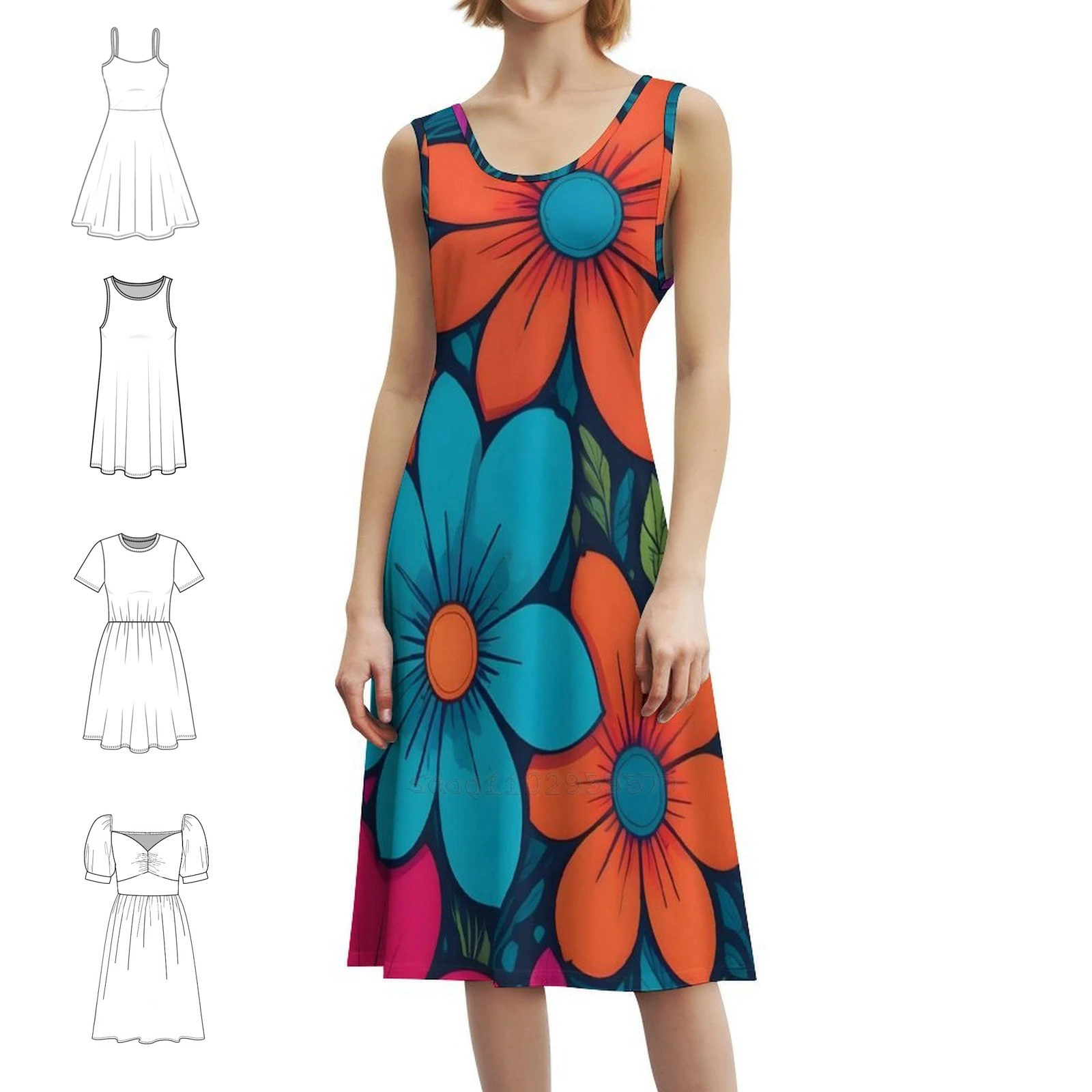 فستان قصير على طراز أوركيد أوشن بريبي للنساء على شكل حرف a فضفاض مناسب فستان يوم غير رسمي زهور الحب فستان حقل لطيف للفتيات #1