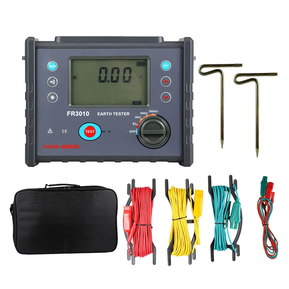 FUZRR FR3010 Digital Ground Resistance Tester 3KΩ AC 600V Three-wire Earth Voltage Detector  0.01Ω～3000Ω For Tower Transmission